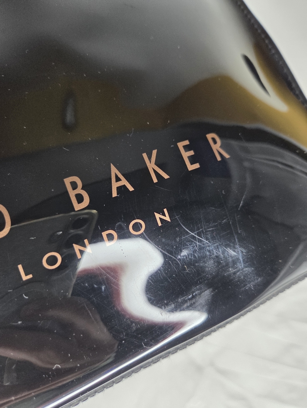 Ted Baker London Patent PVC Tote Bag Gold Bow In Glossy Black Finish - Picture 14 of 16